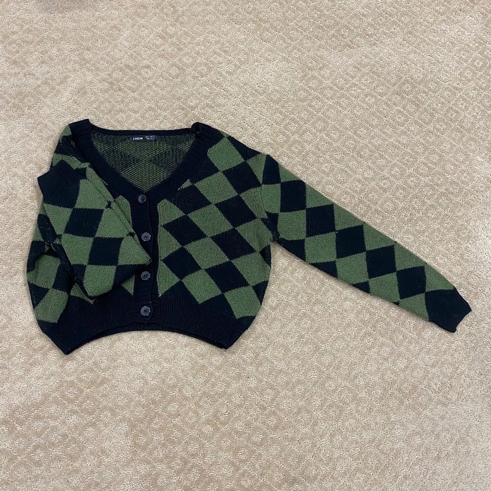 SHEIN Argyle Cardigan Sweater